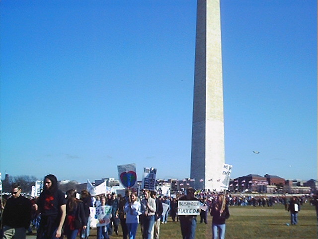 Marchers starting away from the monument.